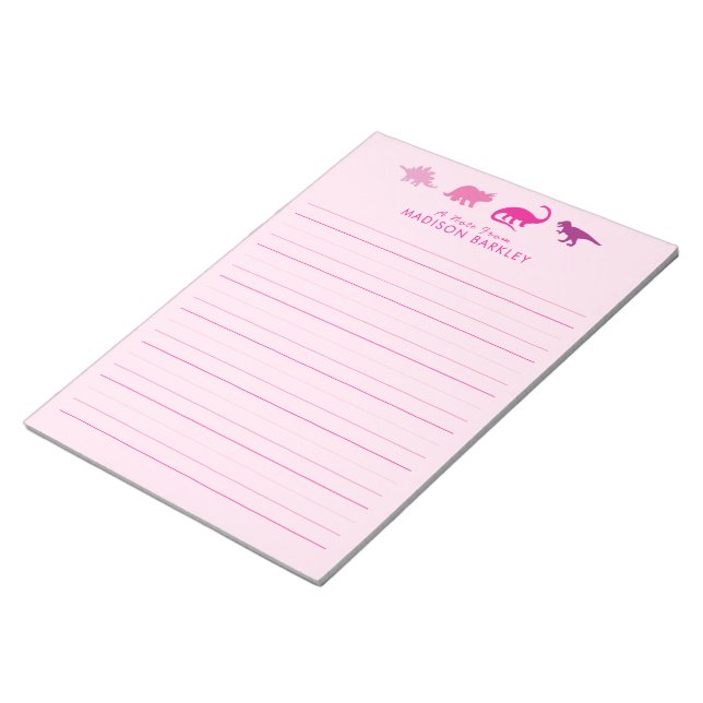 Pink Dinosaurier Niedlich Kid's Dino Stationary No Notizblock (angewinkelt)