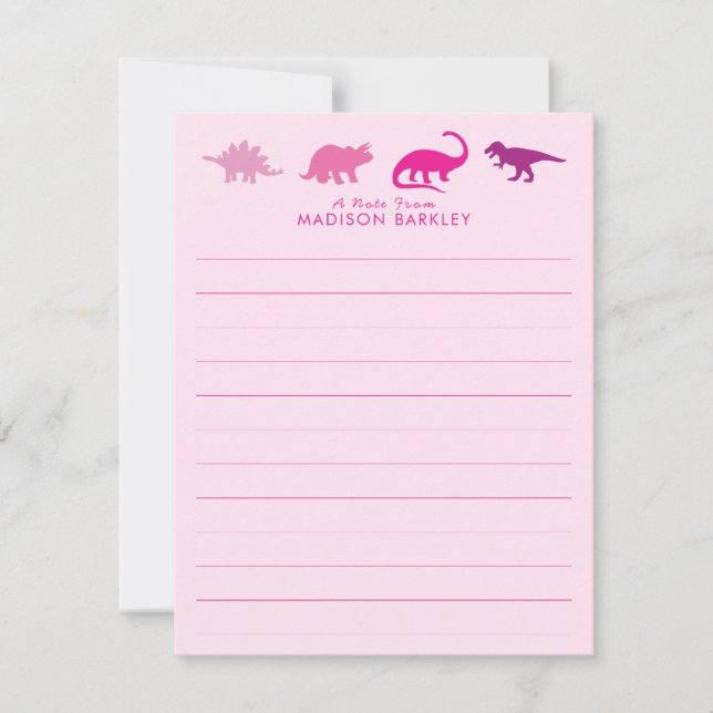 Pink Dinosaurier Niedliche Dino Studiokarte für Ki Dankeskarte (Vorderseite)