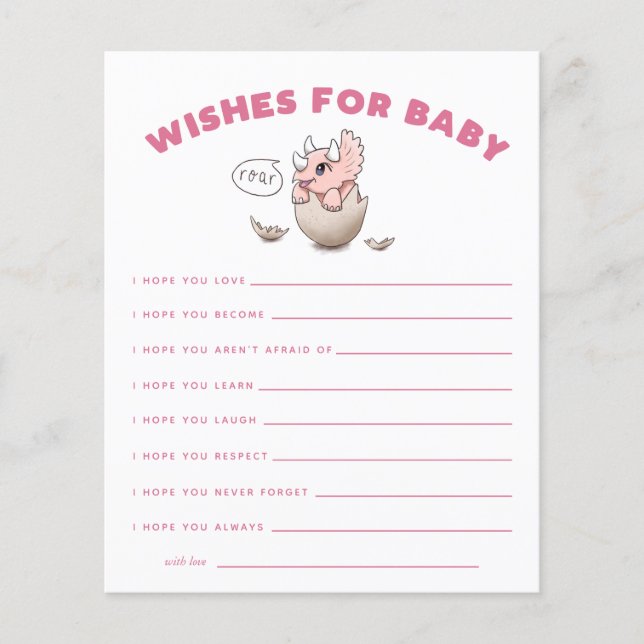 Pink Dinosaurier wünscht eine Babykarte (Vorderseite)