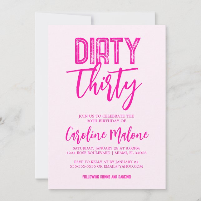Pink Dirty Trente Anniversaire Invitation (Devant)