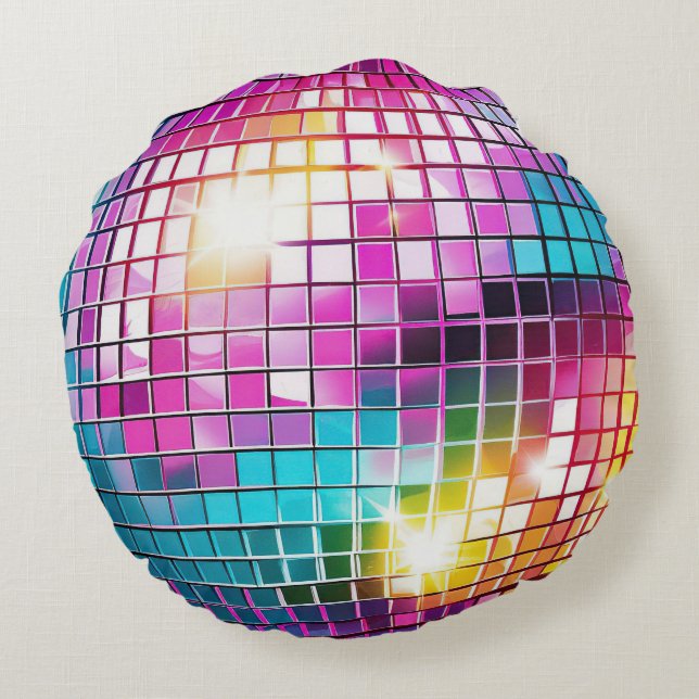 Pink Disco Ball Pattern Rundes Kissen (Rückseite)