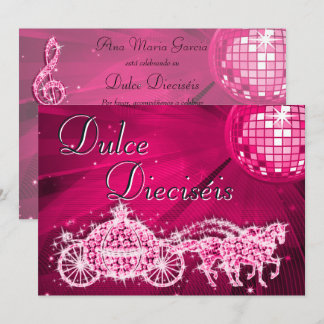 Pink Disco Ball, Princess Coach & Horses Sweet 16 Einladung