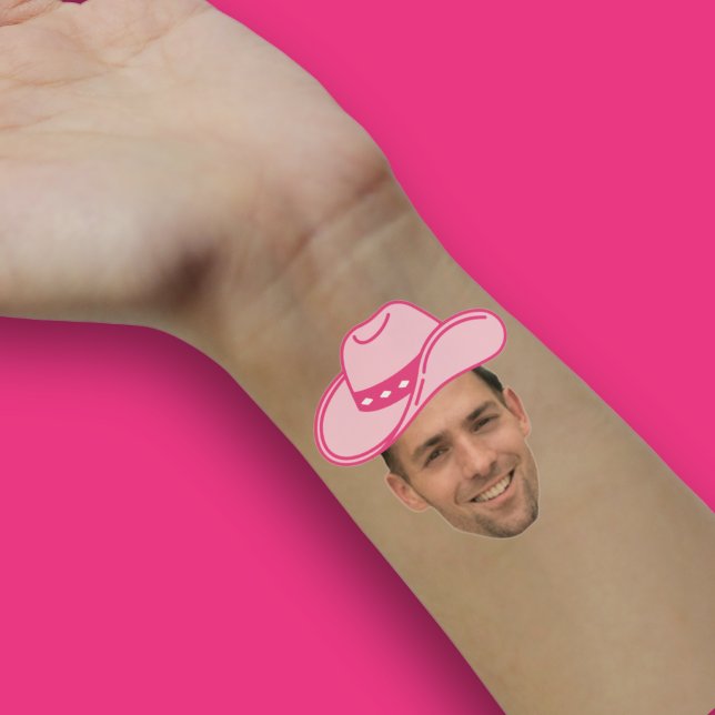 Pink Disco Cowgirl Anpassbare Groom Face Hand Aufkleber (Von Creator hochgeladen)