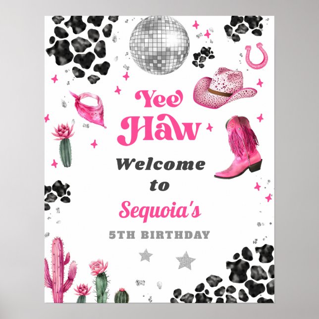 Pink Disco Cowgirl Begrüßungszeichen Poster (Vorne)