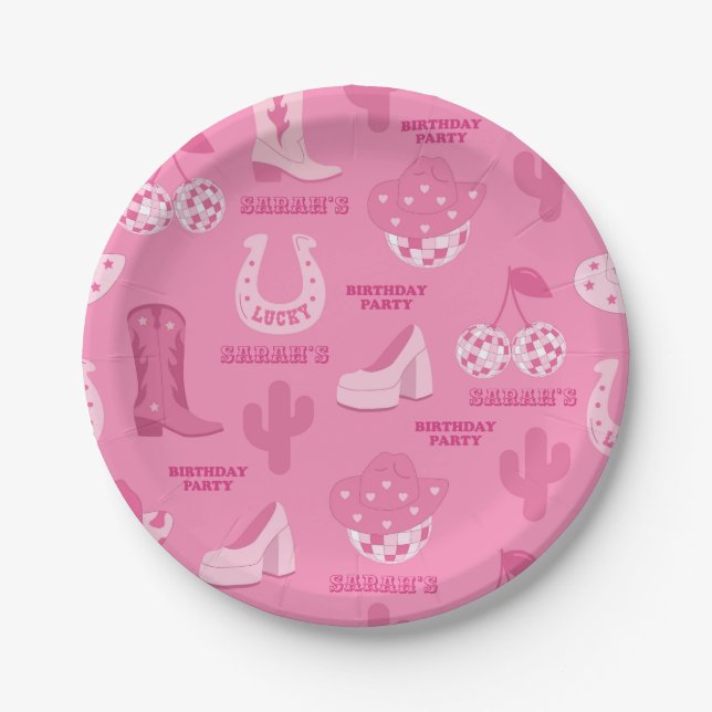 Pink | Disco Cowgirl Geburtstagsparty Pappteller (Vorderseite)