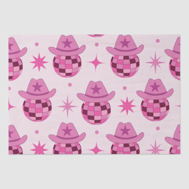 Pink Disco Cowgirl Hutform Muster mit Sternen Seidenpapier (Vorderseite)