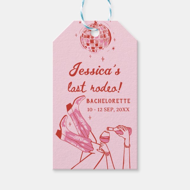 Pink Disco Cowgirl Junggeselinnen-Abschied Geschenkanhänger (Vorderseite)