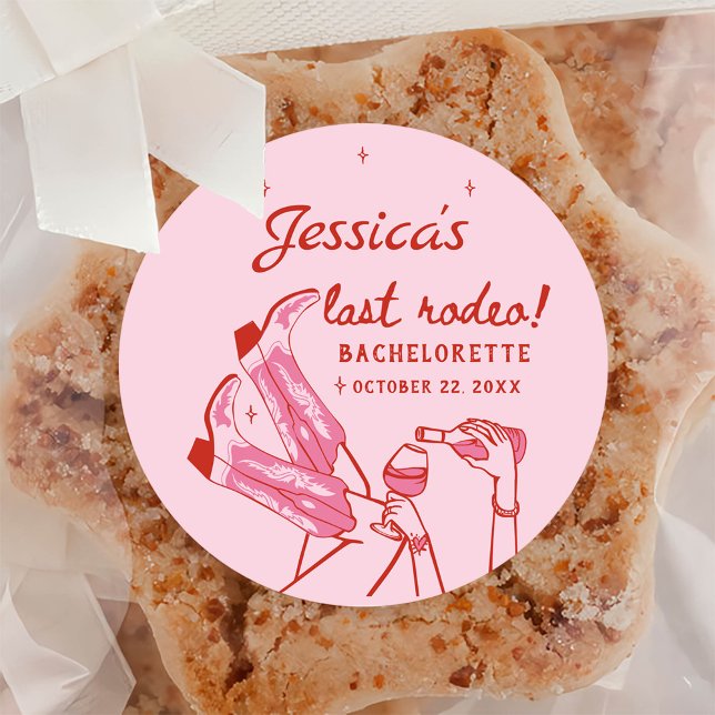 Pink Disco Cowgirl Junggeselinnen-Abschied Runder Aufkleber (Von Creator hochgeladen)