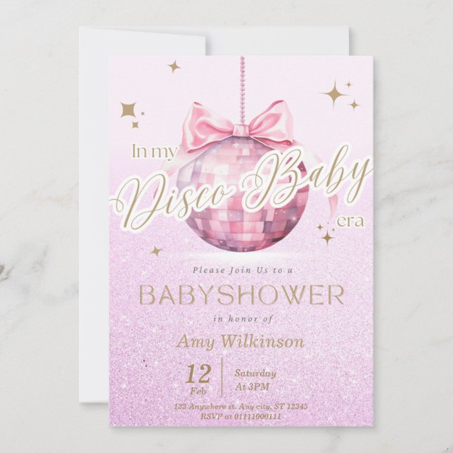 Pink Discoball Babyshower Invitation TS (Devant)