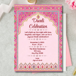 Pink Diwali Traditionelle Verzierte Diwali Feier Einladung