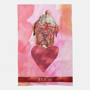 Pink Dog Lover Valentine Geschenk Französisch Mast Geschirrtuch