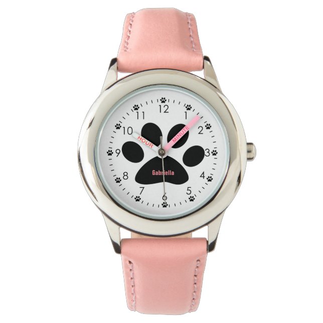 Pink Dog Paw Armbanduhr (Vorderseite)