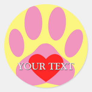 Pink Dog Pawprint Individuelle Name Runder Aufkleber