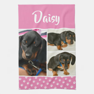 Pink Dog Pet Lover Foto Collage Pawprint Geschirrtuch