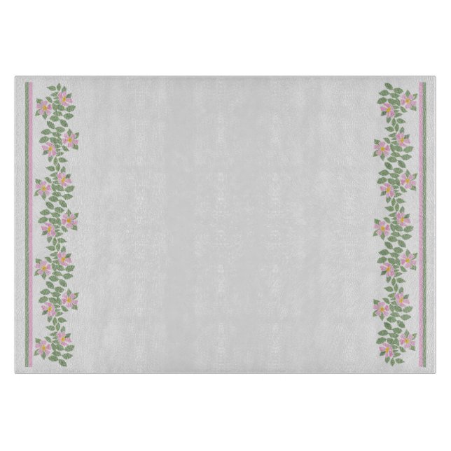 Pink Dogrose Muster: Glass Cutting Board Schneidebrett (Vorderseite)