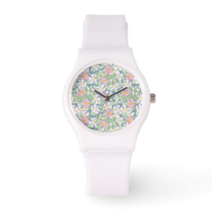 Pink Dogroses auf Deep Blue Sporty White Armwatch Armbanduhr