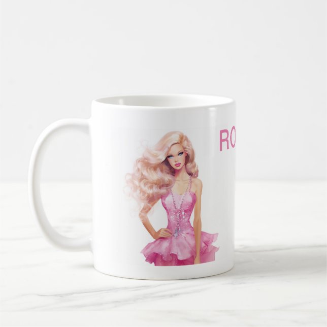 Pink Doll Girl Birthday Kaffeetasse (Links)