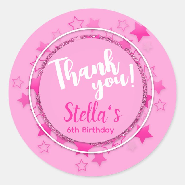 Pink Doll Party, Girl Birthday Gefallen Runder Aufkleber (Vorderseite)