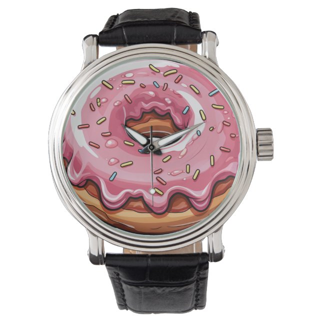 Pink Donut Armbanduhr (Vorderseite)