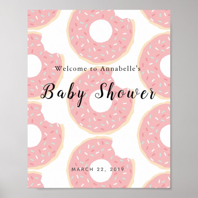 Pink Donut Baby Dusche Begrüßungszeichen Poster (Vorne)