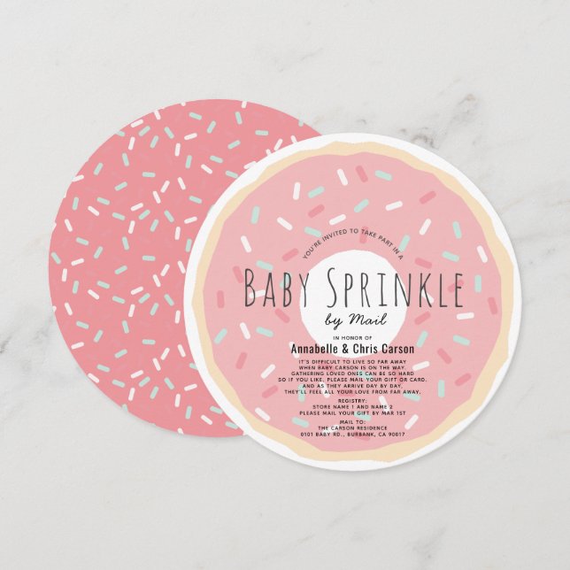 Pink Donut Baby Sprinkle Dusche per Mail Circle Einladung (Vorne/Hinten)