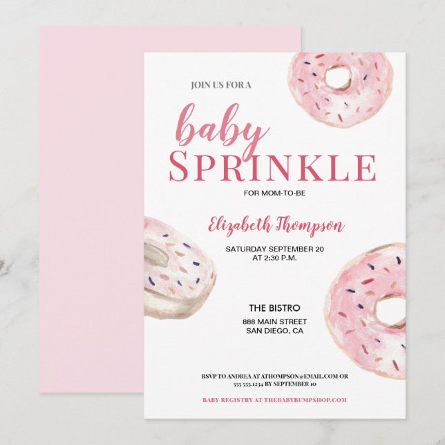 Pink Donut Baby Sprinkles Baby Dusche Einladung (Vorne/Hinten)