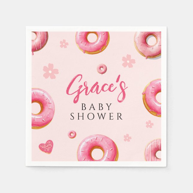 Pink Donut Babydusche Papier Napkins Serviette (Vorderseite)