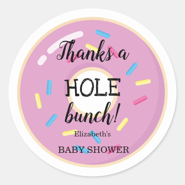Pink Donut | Babydusche Vielen Dank Runder Aufkleber (Vorderseite)