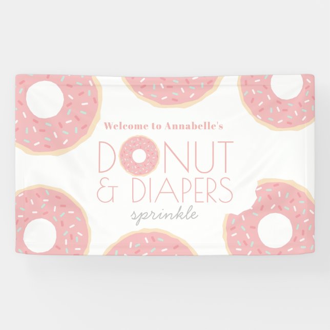 Pink Donut & Diapers Sprinkle Babydusche Banner (Horizontal)
