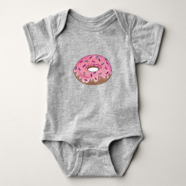 Pink Donut Doughnut Sprinkles Frühstück Junk Food Baby Strampler (Vorderseite)
