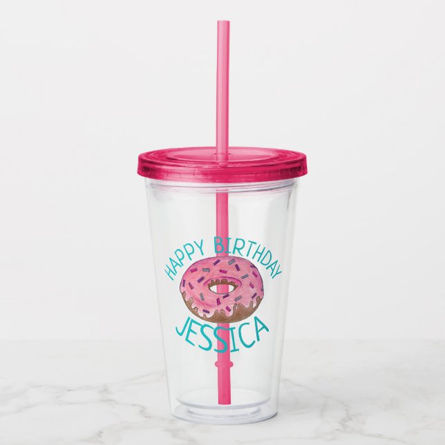Pink Donut Doughnut Sprinkles Zuckerguss Feinschme Acryltrinkbecher (Vorderseite)