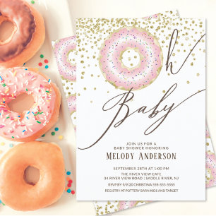 Pink Donut Oh Baby Girls Babydusche Einladung