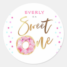 Pink Donut Sweet One Girls Geburtstagsparty Runder Aufkleber