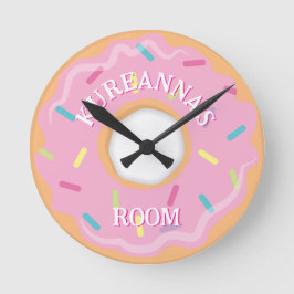 Pink Donut with Sprinkles Bedroom or Playroom Runde Wanduhr