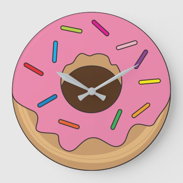 Pink Donut with Sprinkles Große Wanduhr (Vorderseite)