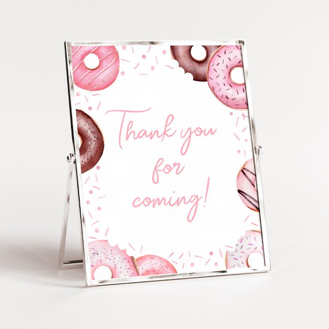 Pink Donuts and Diapers Baby Vielen Dank für Ihr K Poster (Pink Sweet Sprinkle Baby Shower Thank you for Coming Sign)