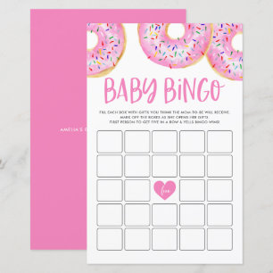 Pink Donuts Baby Shooter Bingo Game Card