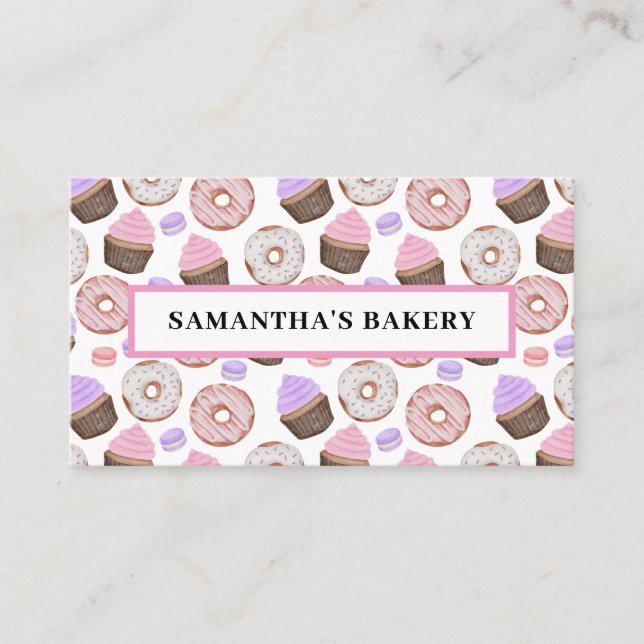 Pink Donuts Cupcakes Aquarell Bäckerei Visitenkarte (Vorderseite)