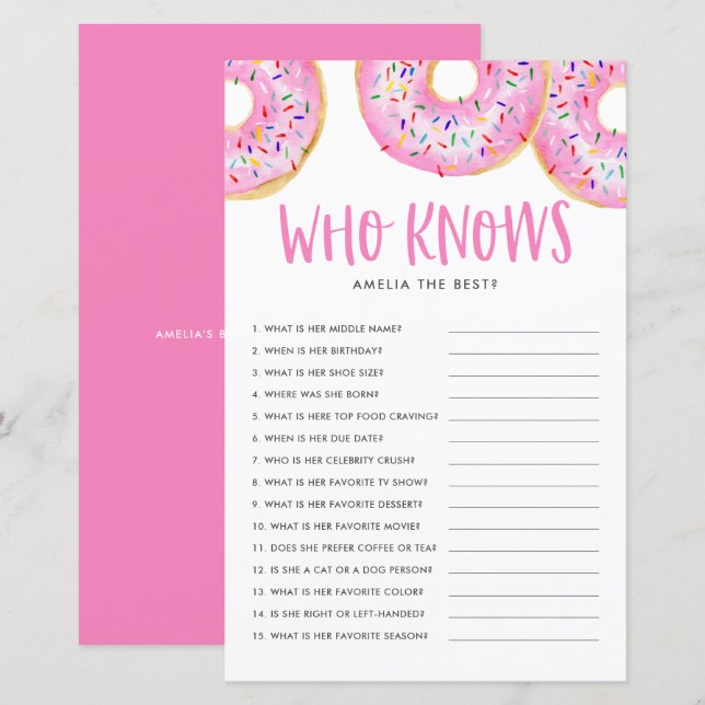 Pink Donuts, die Mama Best Baby Shower Game kennen (Vorne/Hinten)
