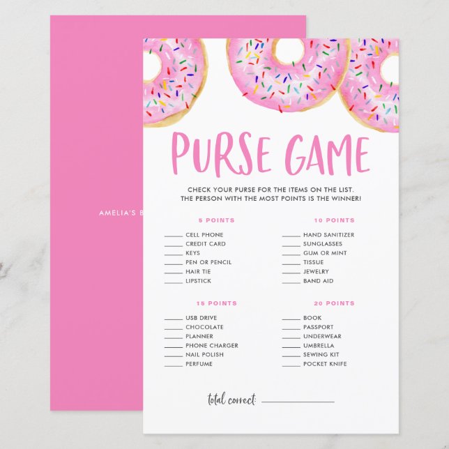 Pink Donuts Was ist in deinem Purse Baby Shower Ga (Vorne/Hinten)