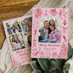Pink Doodle Année en révision Carte Family Newslet