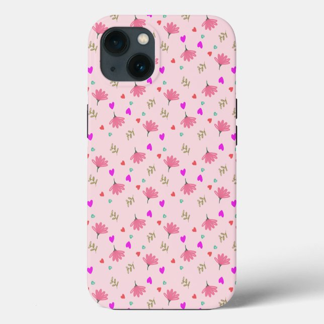 Pink Doodle Blume mit Herz Case-Mate iPhone Hülle (Rückseite)