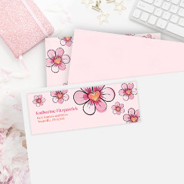 Pink Doodle Flower Baby Shower Return Address
