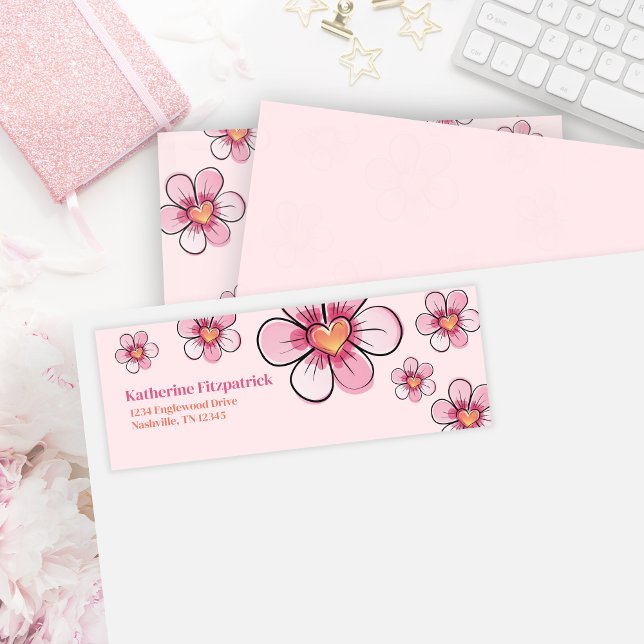 Pink Doodle Flower Baby Shower Return Address (Pink Doodle Flower Baby Shower Return Address Label)
