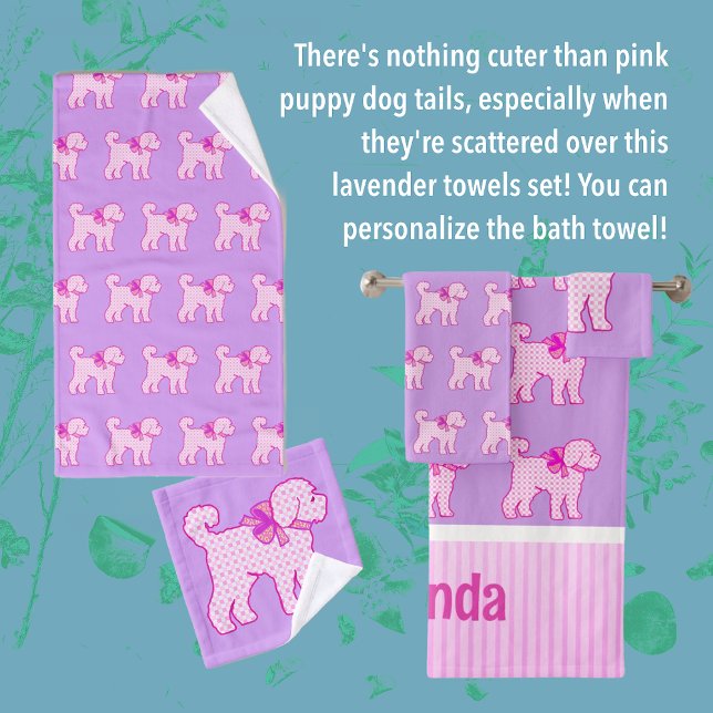 Pink Doodle Lavande de chien personnalisée (Pink Puppy Love bath towel set)