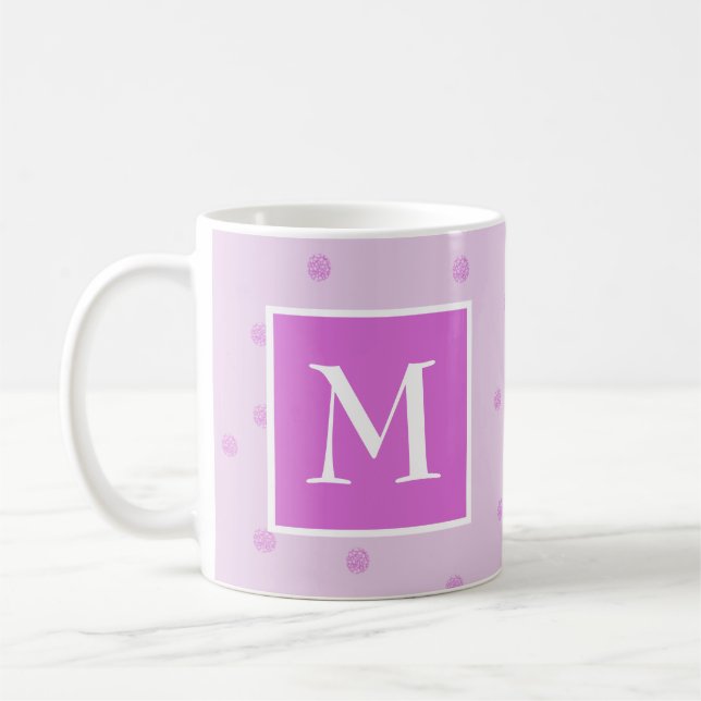 Pink Dot Pattern Girly Monogram Kaffeetasse (Links)
