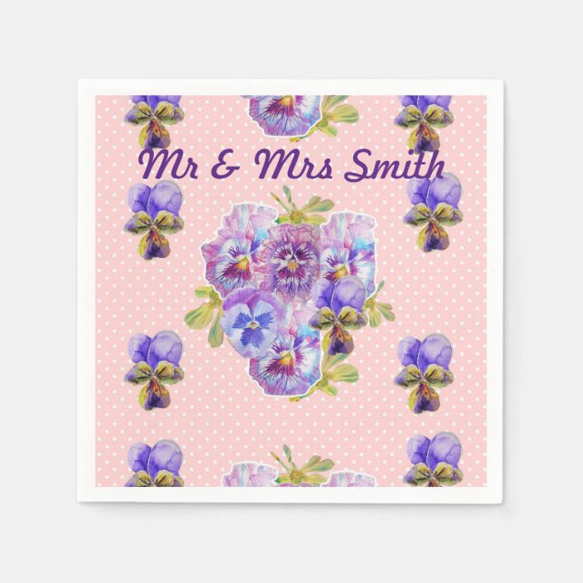 Pink Dot Shabby Chic Pansy Dekoration Serviette Na (Vorderseite)