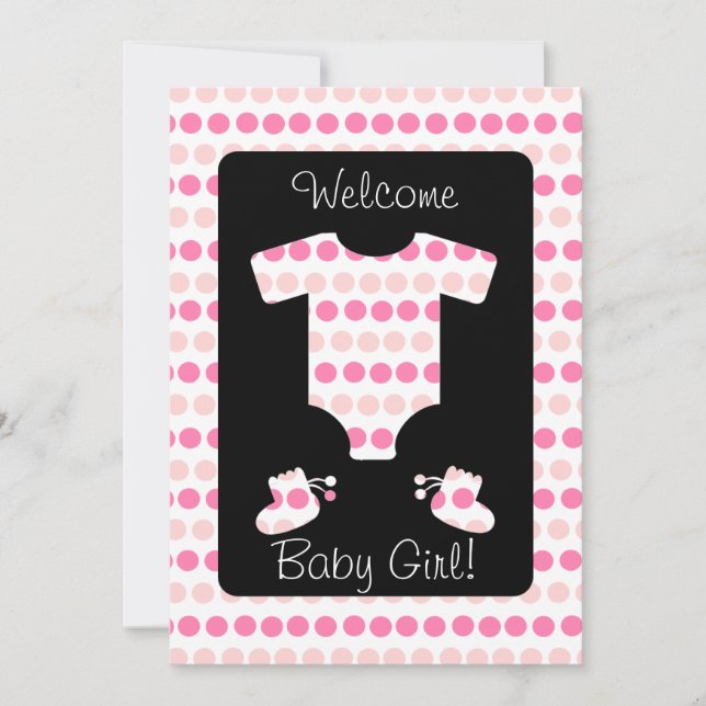 Pink Dots Baby Girl Bekleidung und Hintern Dusche Einladung (Vorderseite)