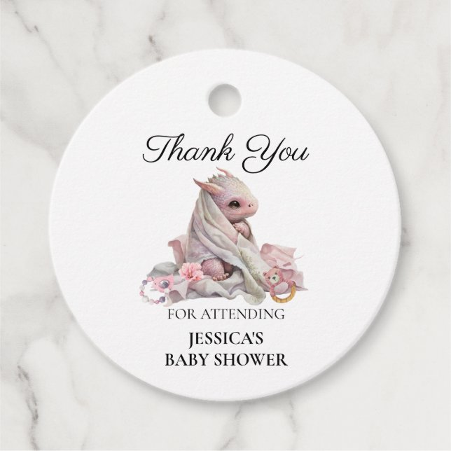 Pink Dragon Baby Dusche Danke Geschenkanhänger (Vorderseite)