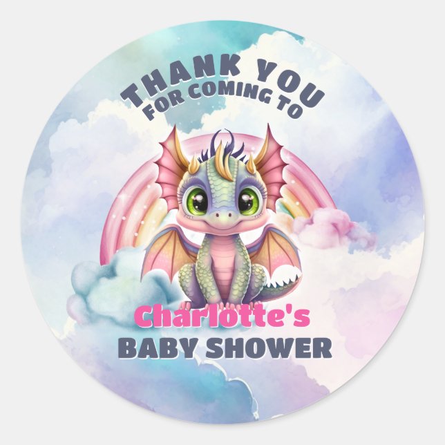 Pink Dragon Baby Dusche Party Vielen Dank Runder Aufkleber (Vorderseite)